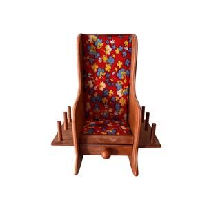 Vintage Hong Kong Faux Wood Plastic Sewing Thread Holder Chair Pin Cushion